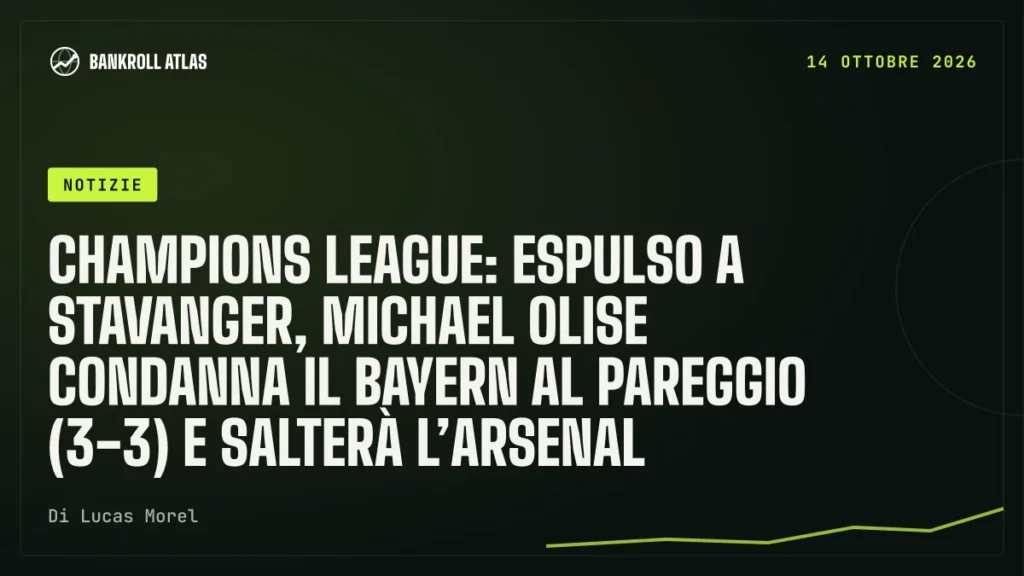 Champions League: espulso a Stavanger, Michael Olise condanna il Bayern al pareggio (3-3) e salterà l’Arsenal